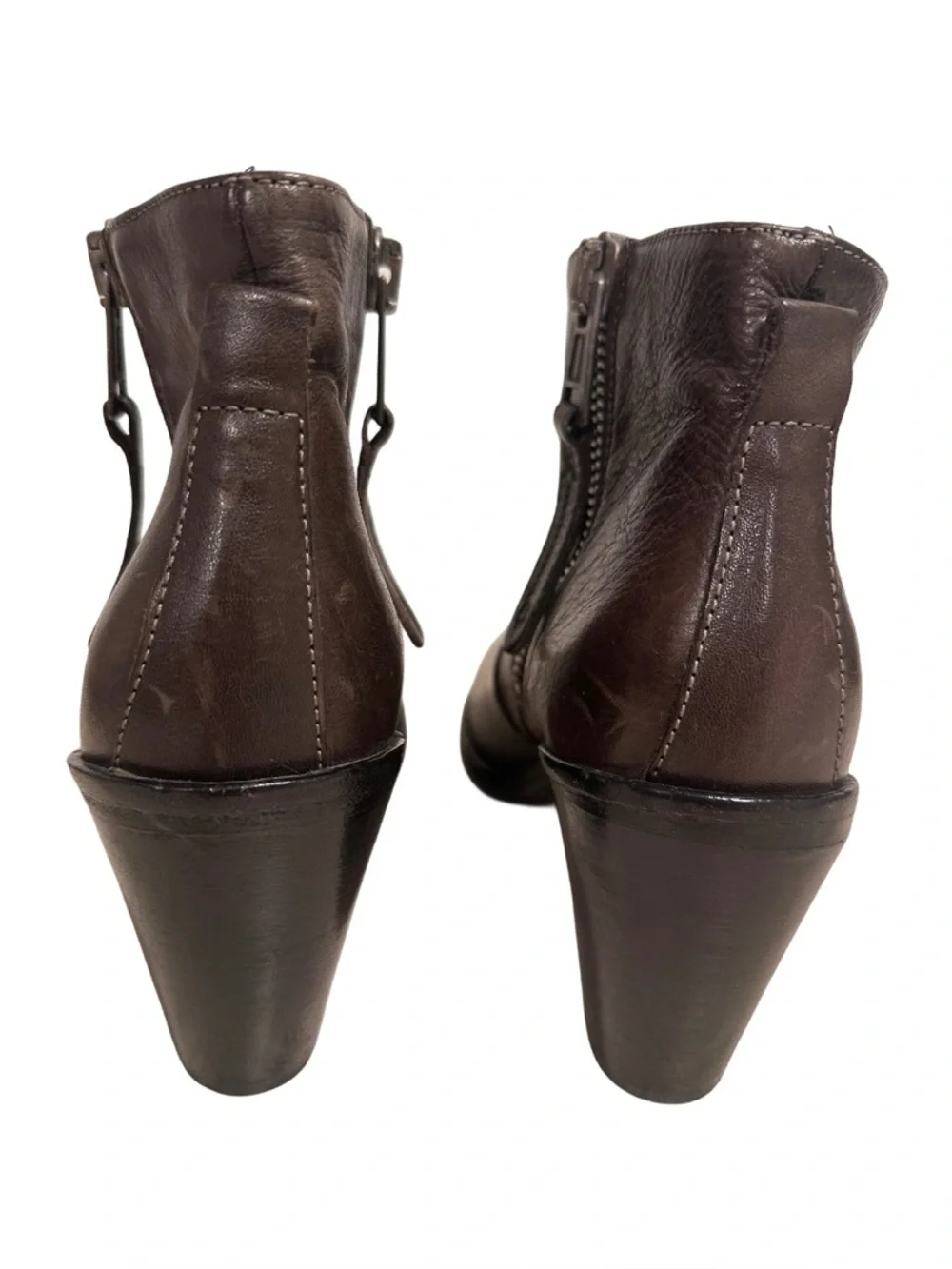 275 Central Brown Italian Leather Ankle Boots - Two-Side Zip Block Heel 40/9.5